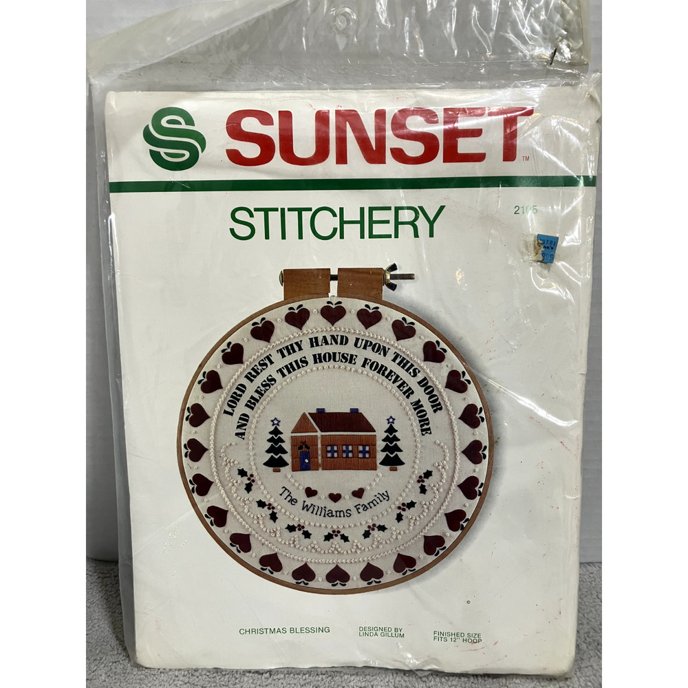 Stitchery Needlecraft Kit Christmas Blessing Hoop Sunset Designs 1983 NEW